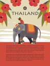 Vector poster Thailand. Man on an elephant.